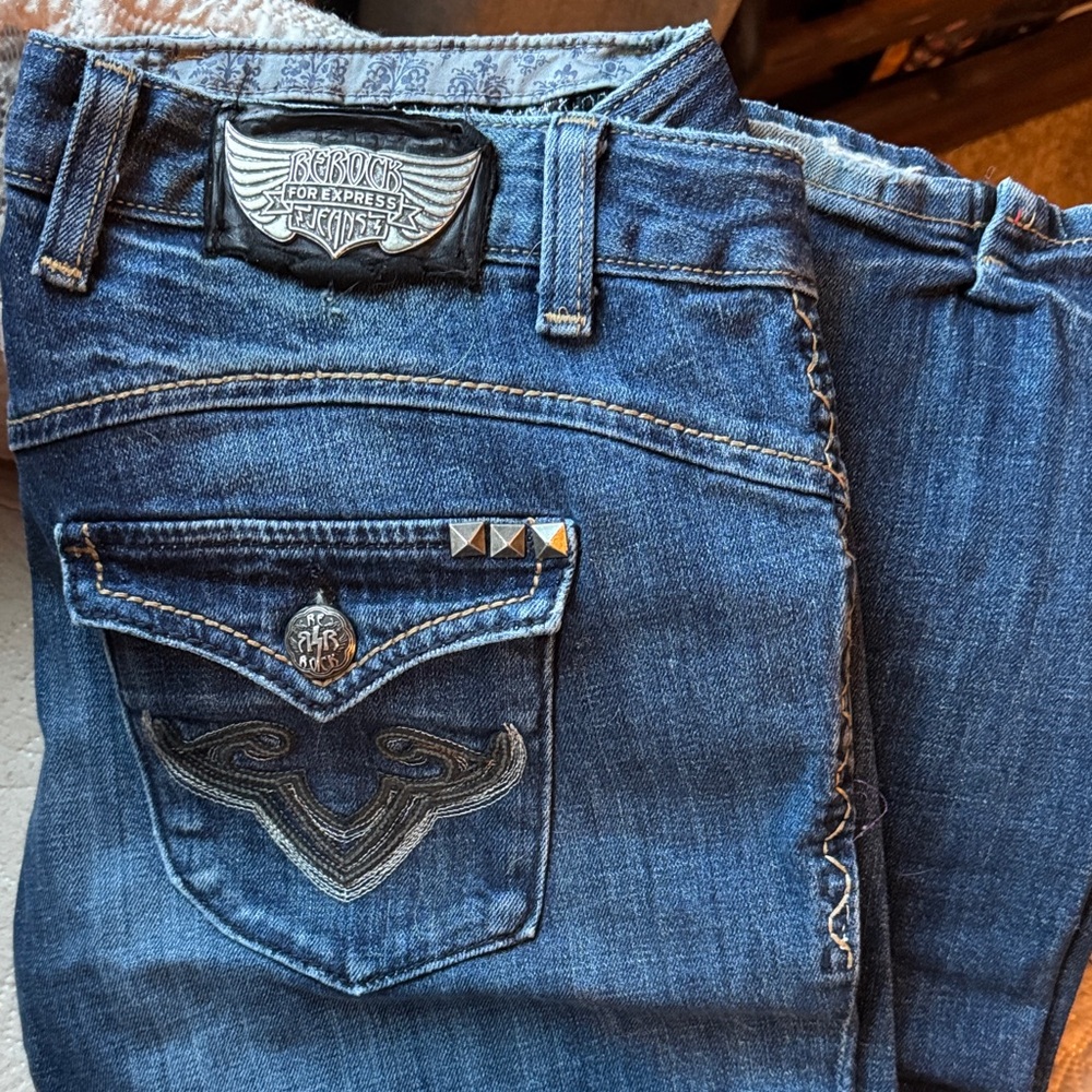 Rerock for Express Dark Blue Denim Jeans with Silver Details
